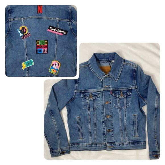 Levi's Jackets & Blazers - Levi's Premium Wmns M Denim Original Trucker Jacket Big E Tag w Netflix Patches